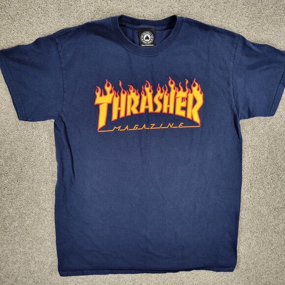 VTG Thrasher Magazine‎ Burn it Down T-shirt M Blue Flame Logo Skateboard Graphic - Picture 9 of 13